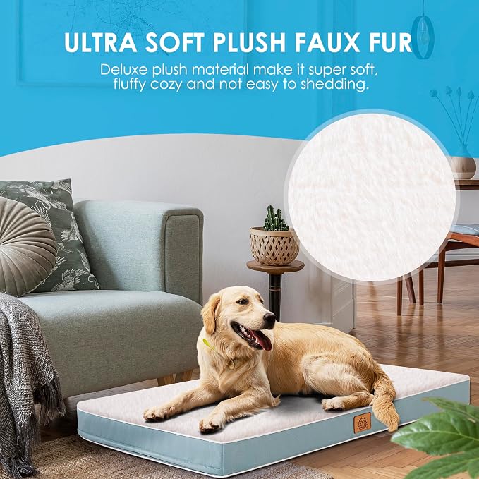 Sunheir Washable Orthopedic Large Dog Bed, Big Waterproof Dog Crate Bed | Removable Cover, Egg Crate Foam Support, Easy-Clean, Anti-Slip Bottom, Machine Washable Soft Pet Bed Mat for Crate, Blue - Image 4