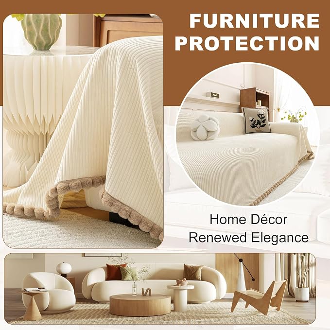 ROOMLIFE Boho Couch Covers for Sofa Washable for 2 Cushion Couch Chenille | Furniture Protector Sofa Couch Cover for Dogs, Soft Breathable Sofa Slipcover, Couch Throw Blankets with Tassels 71''X118'' - Image 4