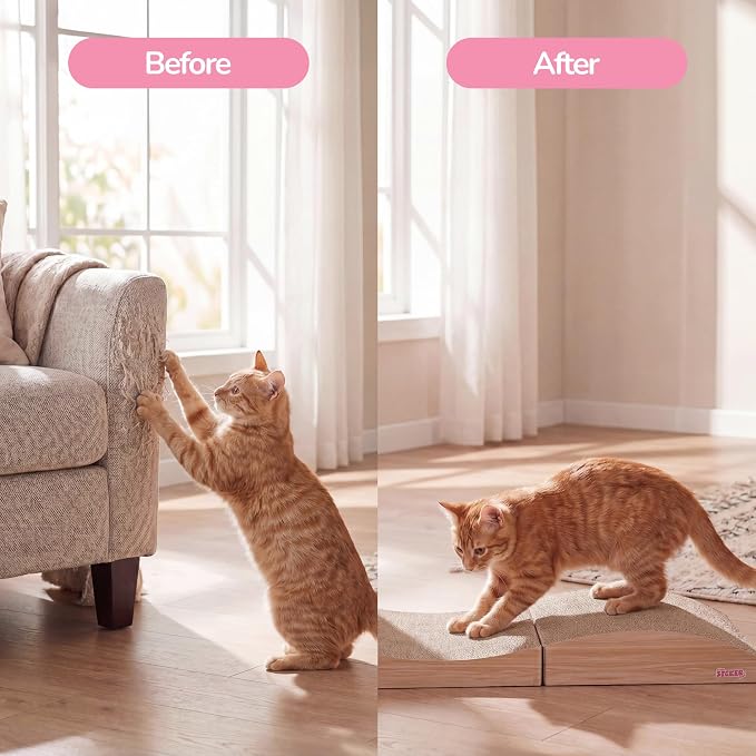 Eero 32" Modern Foldable Lounge Cat Scratcher with Catnip, Large Corrugated Cardboard Sofa Scratching Pad for Indoor Cats, Oak Wood, Oak Wood Finish CSR1011D - Image 7
