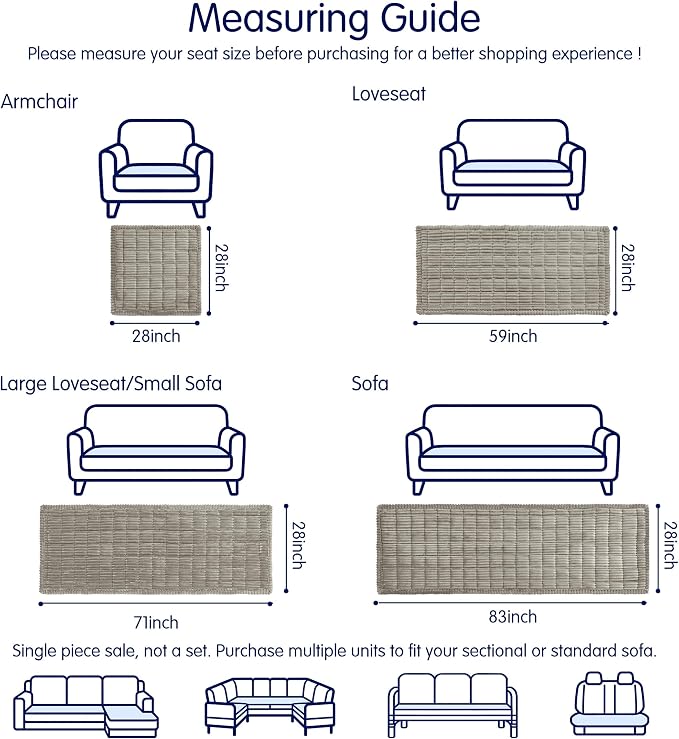 SUBRTEX Couch Cover for Dogs, Non-Slip Sofa Mat Washable, Thick Sofa Slipcover Cushion Protector Pet-Friendly (Light Gray, 27.6"x70.9") - Image 3