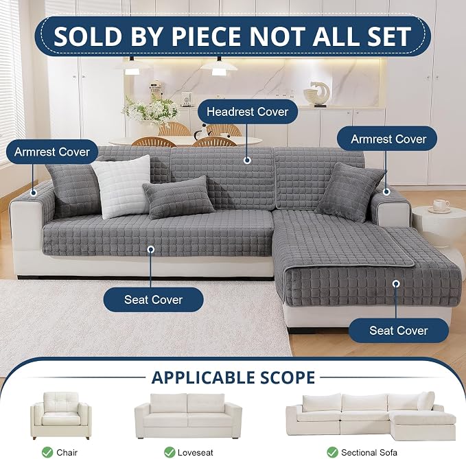 OstepDecor Pet Couch Covers for Sofa, Soft Sofa Covers Washable | Non Slip Dog Couch Protector, Pet Hair, Dirt & Wear Protection, Fits Sofas, Loveseats & Sectionals, 35.4" x 70.9", Dark Grey - Image 3