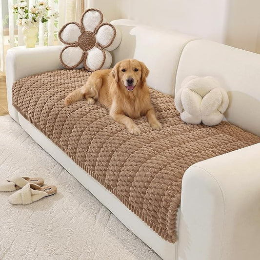 OstepDecor Couch Cover for Dogs, Washable Non Slip Sofa Cover for Pets, Soft Couch Covers for Sofa, Loveseat and Sectional, Furniture Protector Against Pet Hair & Scratches (35.4" x 47.2", Brown) by OstepDecor