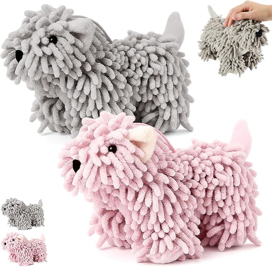 Tegeme 2 Pcs Chenille Dog Hand Towel Fuzzy Towel Absorbent Microfiber Soft for Bathroom Kitchen Washstand (Grey Pink,Standing Dog) by Tegeme
