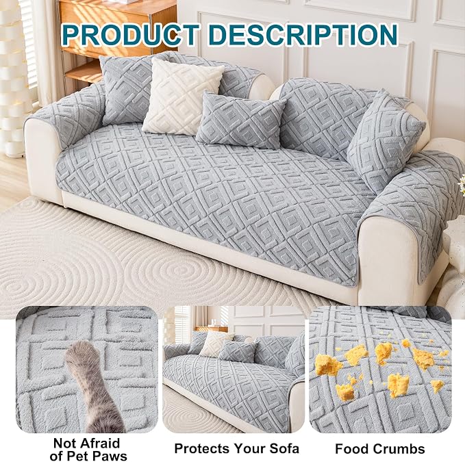 KRFOONN Couch Armrest Covers for Dogs Washable Plush Sofa Protector Grey - Image 5
