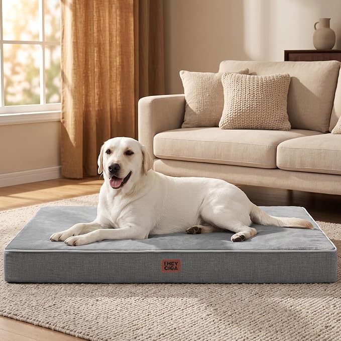 EHEYCIGA Extra Large Waterproof Dog Bed Mat Washable, 44x32Inch, Grey | High Density Egg Crate Foam, Orthopedic Memory Foam, Removable Easy Clean Cover, Fits Floor, Camping, Sofa and Car - Image 7