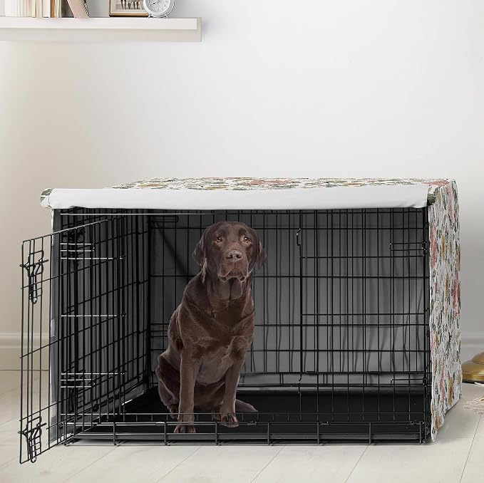 Sweet Jojo Designs 42in. Medium/Large Dog Crate Cover (Boho Vintage Floral) for Girls Pet Cage, Kennel Covers (Bohemian, Shabby Chic, Rose, Flower, Elegant, Wildflower, Farmhouse, Pink, Yellow, Green) - Image 2