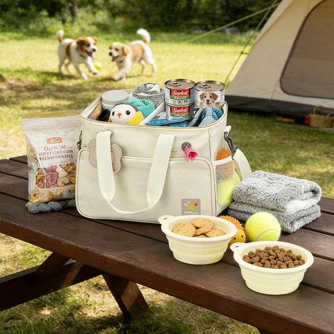 Pet Travel Bag, Large Beige Dog Carrier with Multiple Compartments and Adjustable Straps, Dog Suitcase for Weekend Camping, Pet Diaper Bag for Travelling(Beige) - Image 7