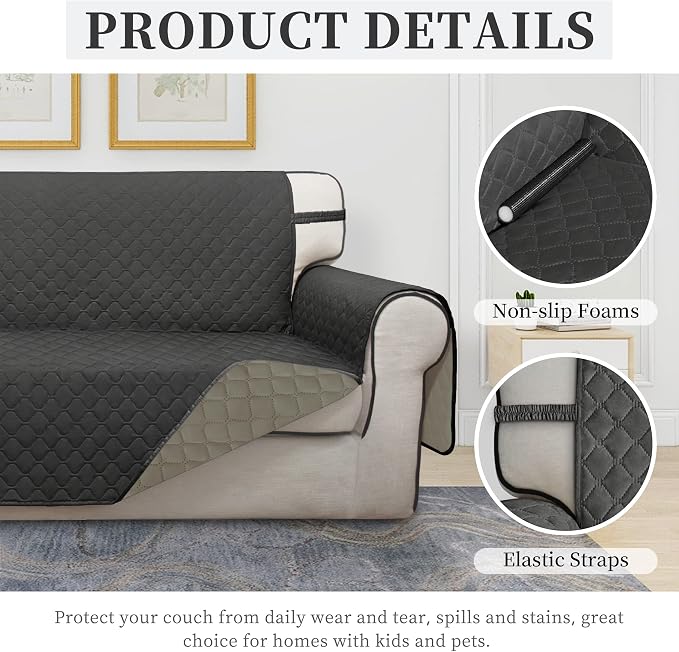 ISSUNTEX Double Protection 100% Waterproof Sofa Covers for Living Room, Reversible Couch Covers for 3 Cushion Couch Sofa, Furniture Protector Sofa Cover for Pets (X Large, Dark Gray/Beige) - Image 5