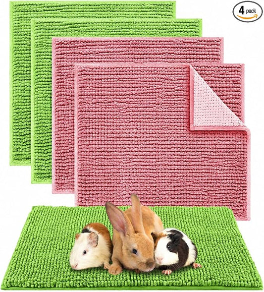 Amylove 4 Pcs Guinea Pig Cage Liner 12 x 12 Inch Washable Chenille Pee Pads Pet Dog Cat Bedding Training Mat Reusable for Small Animals Puppy Bunny Hamster Chinchilla by Amylove