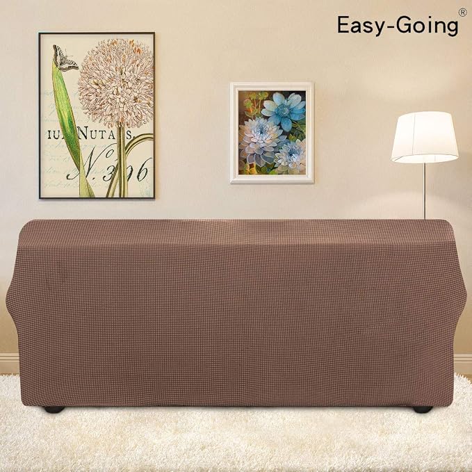 Easy-Going Stretch 4 Seater Oversized Sofa Couch Cover Brown | 1-Piece Extra X-large Sofa Cover Furniture Protector Couch Soft with Bottom for Kids, Spandex Jacquard - Image 3