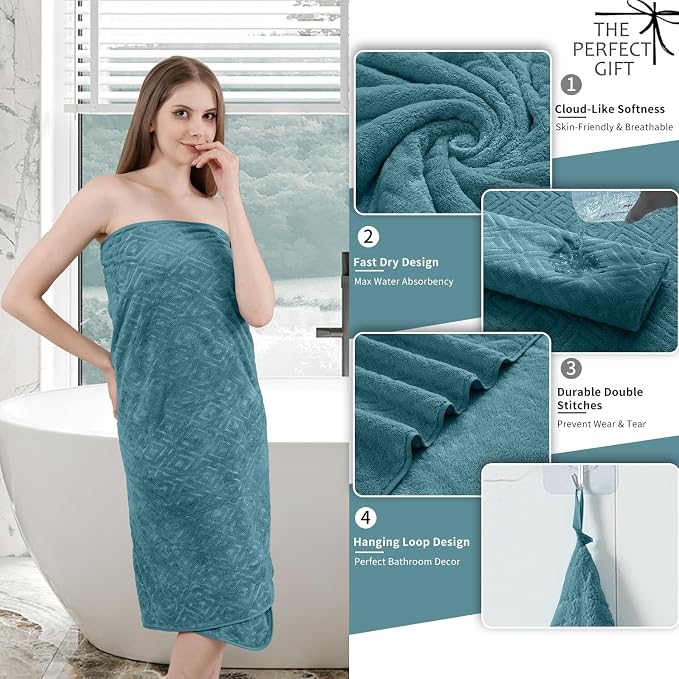 Bath Towel Set of 4 Extra Large Bath Sheet 35"x70" Oversized Bath Towel Soft Microfiber Bathroom Towel for Adults Highly Absorbent Quick Dry Towel for Bathroom,Hotel,Shower Bath Sheet Turquoise - Image 2