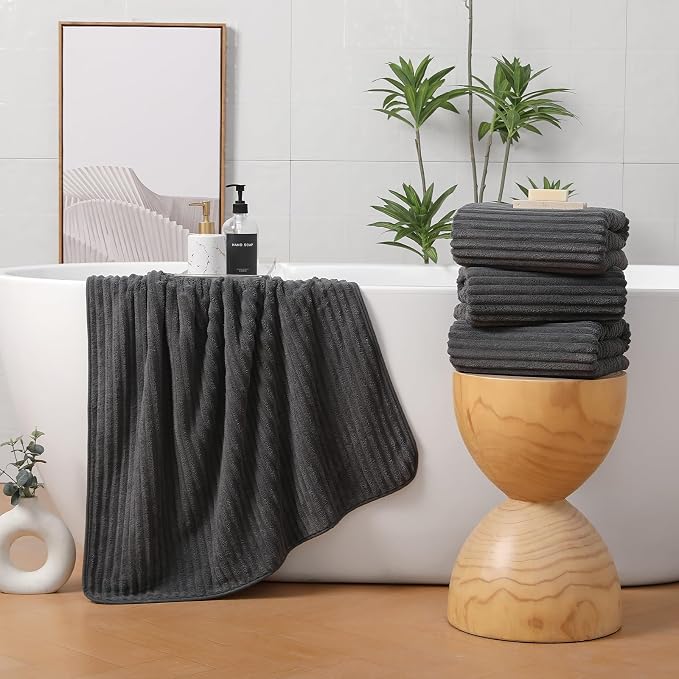4 Piece Bath Towels, 30"x60" Microfiber Towels Set, Charcoal Gray | Large Bathroom Towels, Soft Touch, Highly Absorbent, Quick Dry, Lint Free, Long-Lasting, Family Use, Guest Bath & Daily Use - Image 2