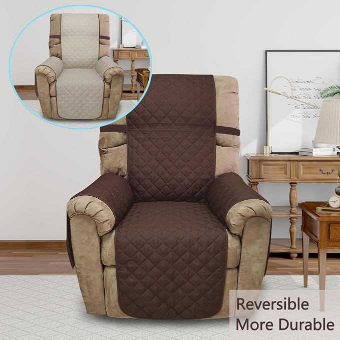Reversible Chair Covers for Recliner Oversized, Chocolate | Recliner Oversized Covers for Living Room with Elastic Straps, Water Repellent, Chair Protectors Covers for Dogs - Image 2