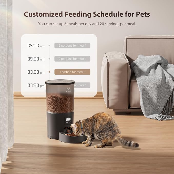 IMIPAW Automatic Cat Feeders, 5L Large Capacity, Timed Feeding Dry Food, Dual Power Design, Programmable Portion Size, 1-6 Meals Per Day, with Desiccant, Suitable for Small Pets Food Dispenser, Black - Image 2