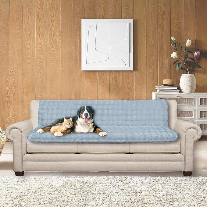 Waterproof Dog Bed Cover, Dog Pad Soft Plush Pet Blanket with Anti-Slip Back for Bed Couch Sofa, Furniture Protector for Small, Medium and Large Dogs and Cats (Light Gray-Bubble, 82"x82") - Image 2