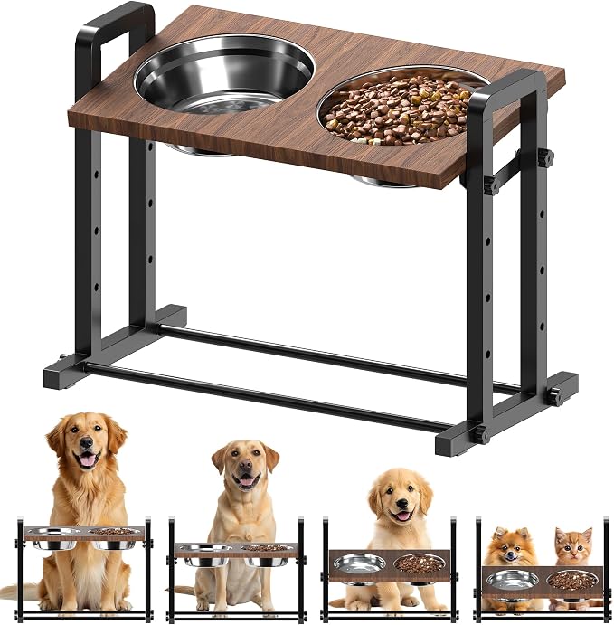 CZPET Elevated Dog Bowls, Angle&Height Adjustable, 2L Stainless Steel Bowls | Tilted Platform (0°, 7.5°, 15°) Dog Bowl Stand, Stable & Sturdy Metal Raised Dog Feeding Station, For Large Medium Small Dogs by CZPET