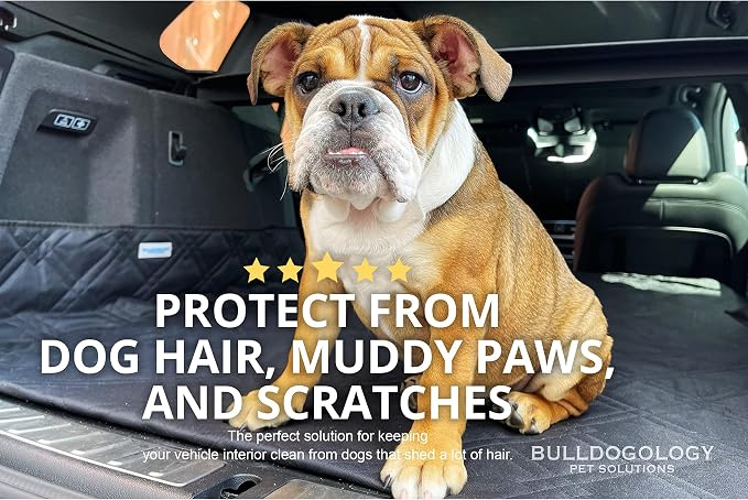Bulldogology SUV Cargo Liner for Dogs 55"x106" Heavy Duty Pet Trunk Cargo Cover - Dog Car Seat Cover Waterproof Nonslip - Dog Hair, Muddy Paws, Scratches Cover Protector for Cars Vans (X-Large, Black) - Image 10