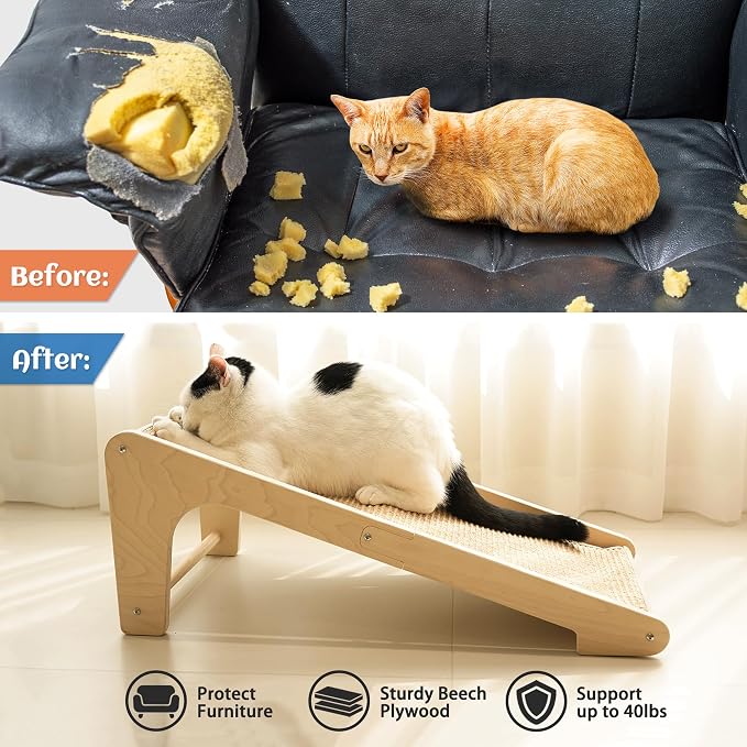 PETKARAY Cat Scratcher, Cat Sisal Scratching Ramp, L Shape Cat Scratch Pad for Indoor Cats, Wall Furniture Protector with Catnip Large - Image 5