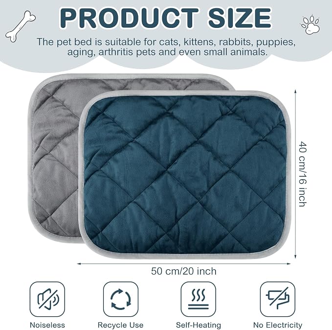 8 Pack Self Heating Cat Mat Self Warming Cat Bed Extra Warm Thermal Pet Bed Mat Reflects Body Heat Washable Dog Crate Pad for Indoor Outdoor Pets(Gray, Blue,16 x 20 Inch) - Image 2