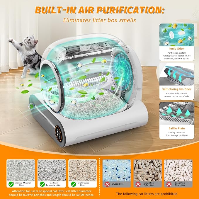 Self Cleaning Cat Litter Box, 65L+ 9 L Extra Large Robot Automatic Litter Box for Multiple Cats, APP Control, Deodorization with 1 Odor Eliminator, 3 Rolls Litters Bags - Image 5