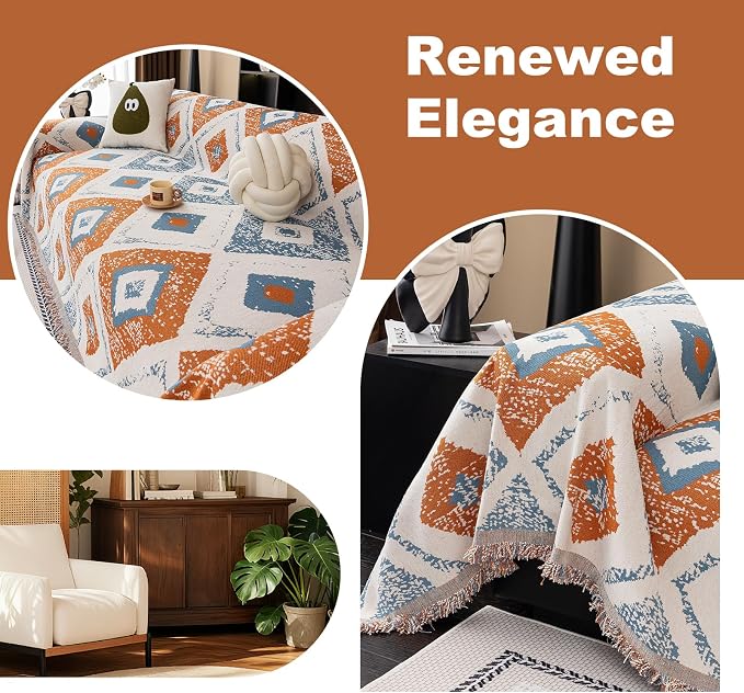 ROOMLIFE Couch Cover Boho Sofa Covers for 3 Cushion Couch Washable | Furniture Protector Sofa Couch Cover for Dogs, Soft Breathable Sofa Slipcover, Couch Throw Blankets with Tassels 71''X118'' - Image 6