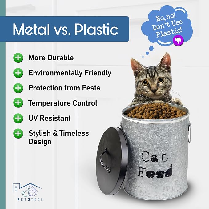 Medium 30lb Cat & Small 20lb Dog Pet Food Storage Canister with Scoop – Durable & Airtight for Freshnesss, Minimalist Design & Recyclable, Medium Metal Container(Combo - Small Dog Bin & Med Cat Bin) - Image 5