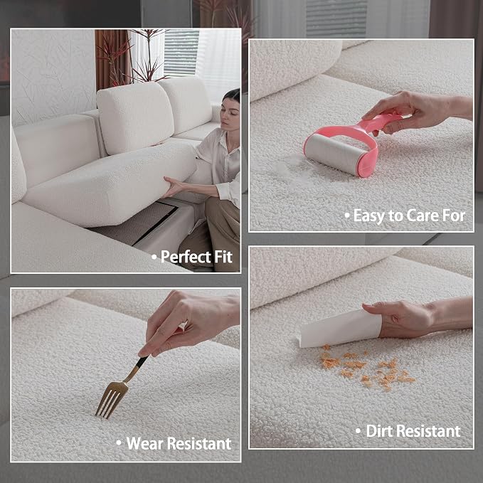 OHSIO Couch Cushion Covers for Sectional Sofa, Stretch Soft Sofa Slipcovers Washable Wear-Resistant Universal Furniture Protector for Living Room(3 Seaters Covers, Ivory) - Image 3