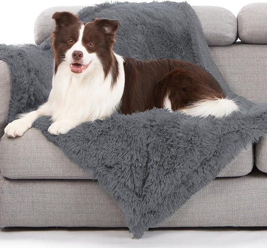 gogobunny Waterproof Dog Blanket for Couch & Furniture Protection - Super Soft Reversible Throw for Large Dogs & Cats, Calming Washable Fur & Sherpa Pet Blanket (40x50 Inch, Light Grey) by gogobunny