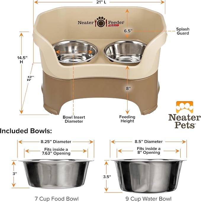 Neater Pet Brands Neater Feeder Deluxe Mess Proof Dog Bowls Elevated for Large Dogs Over 40 lbs, Made in USA, No Spill Raised Dog Food Bowl Stand Feeding Station, Food and Water Bowl Set, Cappuccino - Image 6