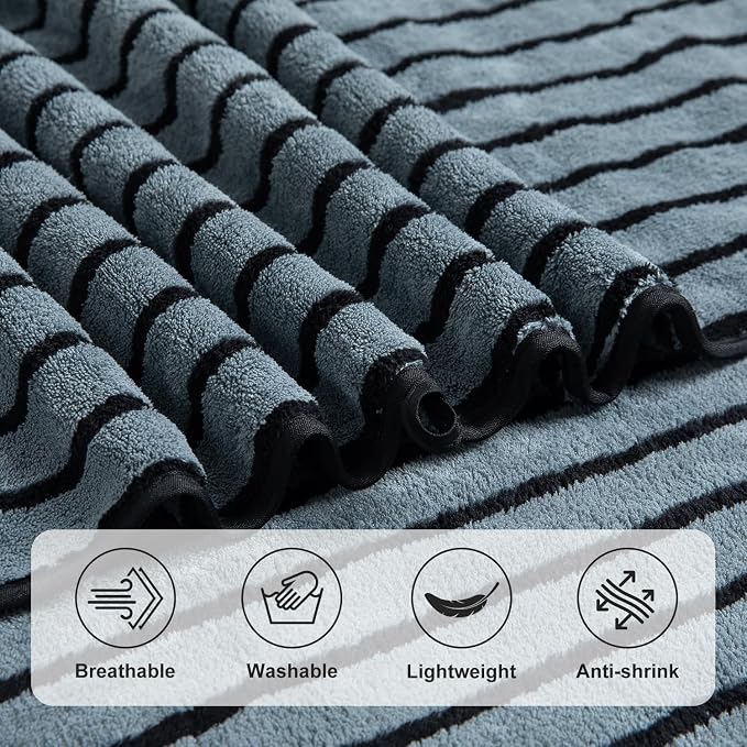 Mistyrose Bath Towels,4 Pack Black Stripe 35"x70" Large Bath Towels Microfiber Absorbent XL Bath Sheets Super Soft Towels for Bathroom Quick Dry Oversized Shower Towels for Family Hotel Spa Gym - Image 8
