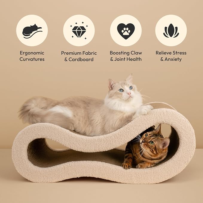 Cloud Lounge Cat Scratching Pad, Reversible Scratch Board with Natural Curves for Freestyle Scratching & Ergonomic Support, Extra Wide Cat Bed for Large Cats, Premium Cardboard & Cozy Fabric - Image 2