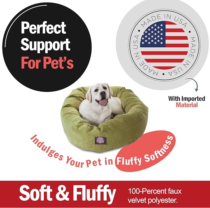 Majestic Pet 40 Inch Micro Velvet Calming Dog Bed Washable – Cozy Soft Round Dog Bed with Spine for Head Support - Fluffy Donut Puppy Mat 40x29x9 (inch) Large – Apple (2025) - Image 2
