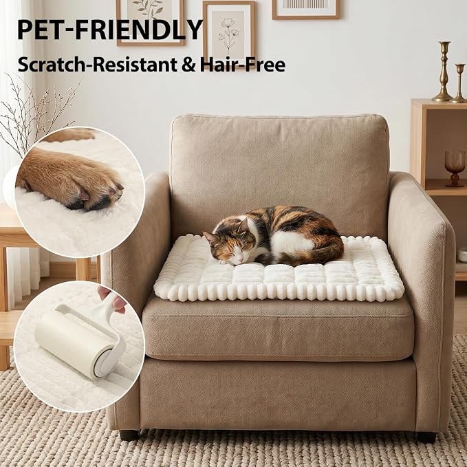 Fixwal Waterproof Flannel Dog Couch Cover, 27.6" x 27.6", White | Integrated TPU Barrier, Non-Slip Backing, Machine Washable, Pet Friendly, Easy Clean Pet Hair, Soft Sofa Cushion Protector - Image 6