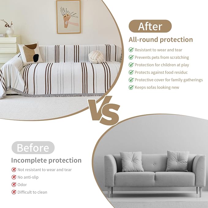 VANJOROY Couch Cover for 2 3 Cushion -Washable 100% Organic Chenille Couch Cover for Dogs Pets, Sofa Cover Protector Soft Sofa Slipcovers Sectional L-Shape with Tassel,71"x 118" - Image 6