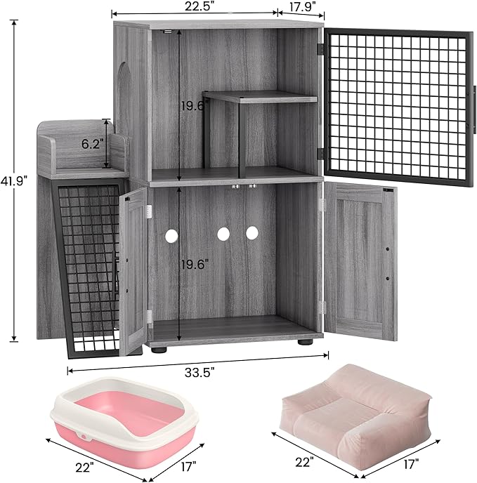 IDEALHOUSE Modern Cat Litter Box Enclosure with Platform, Double Layer Hidden Litter Box, Indoor Washroom, Villa Cat House with Ladder, 33.5" l x 17.9" w x 41.9" h,Dark Grey - Image 6