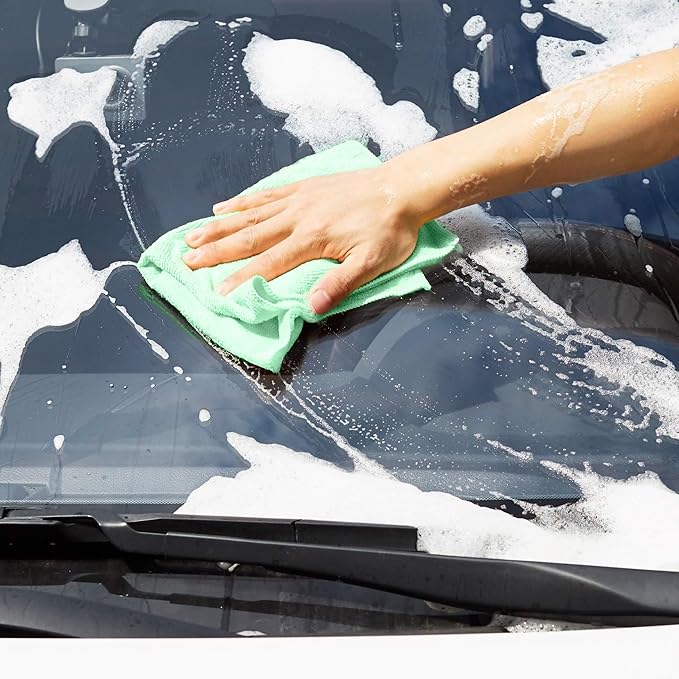 Amazon Basics Microfiber Cleaning Cloths, Ultra Absorbent, Scratch Free, Non-Abrasive, Reusable and Washable, All-Purpose, Car Detailing, 16" x 12", Green/Gray/Pink (Pack of 288) - Image 5