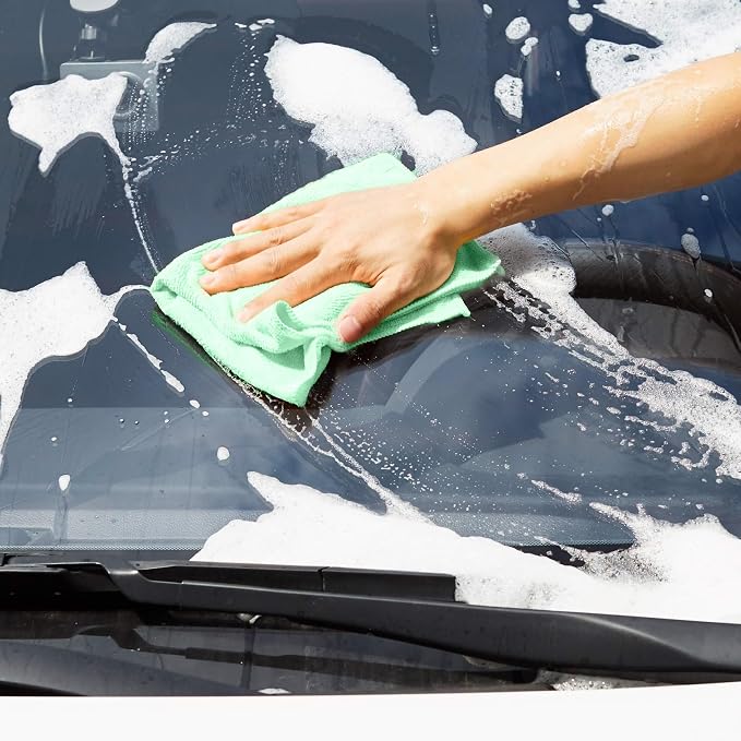 Amazon Basics Microfiber Cleaning Cloths, Ultra Absorbent, Scratch Free, Non-Abrasive, Reusable and Washable, All-Purpose, Car Detailing, 16" x 12", Green/Gray/Pink, 36-Pack - Image 4