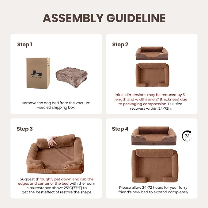 Orthopedic Dog Beds for Large Sized Dogs, Waterproof Egg-Crate Foam Pet Couch Bed with Soft Sides, Non-Slip Dog Sofa with Flannel Removable Washable Cover, 35" L Supportive Pet Sofa, Brown - Image 3