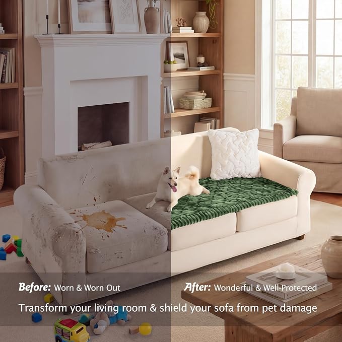 PuTian 100% Waterproof Fuzzy Couch Cover for Dogs Green 27.6"x82.7" | Pet Friendly Dog Mat for Couch, Waterproof Sofa Protector, Scratch Resistant Furniture Cover for Dogs, Machine Washable - Image 6