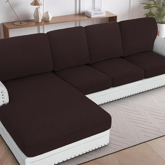 H.VERSAILTEX Sectional Couch Covers 1 Piece Chaise Slipcover L Shape Separate Cushion Couch Cover for Both Left/Right Sectional Couch (Seat Only: 1 Chaises, Chocolate) by HVERSAILTEX