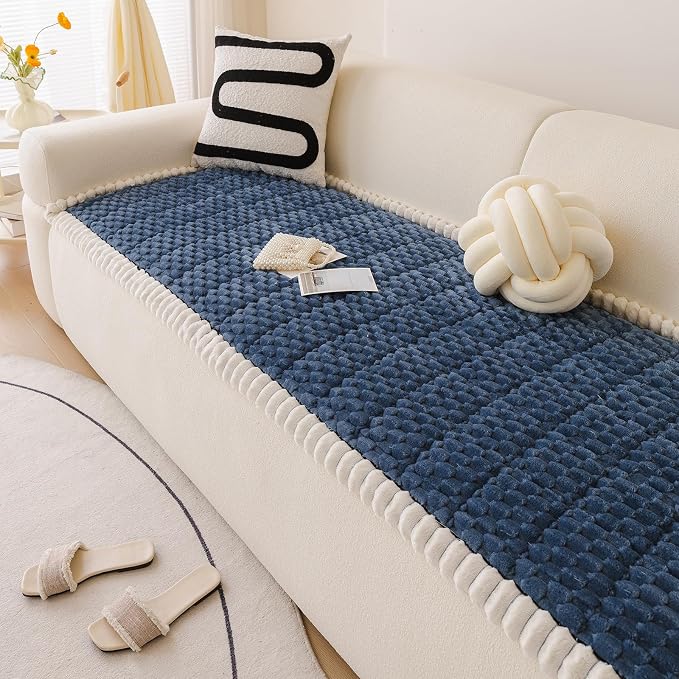 Faux Fur Couch Cover for Dogs Washable, Soft Cozy Non Slip Sectional Sofa Cover, Pet Couch Covers for 3 Cushion Sofa L Shaped, Furniture Protector for Pets Kids(Blue,28"x59") - Image 2