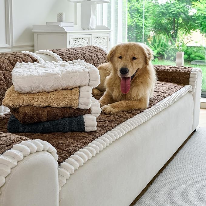 Fuzzy Couch Covers for Dogs, Non Slip Thick Dog Couch Cover Protector, Plush Pet Couch Covers for Sofa Washable, Soft Sofa Cushion Slipcovers Pet Friendly(1PC, Brown, 27.6”x94.5”) - Image 2
