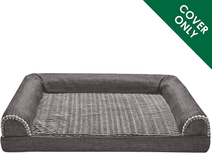 Furhaven Replacement Dog Bed Cover Luxe Faux Fur & Performance Linen Sofa-Style, Machine Washable - Charcoal, Large - Image 2
