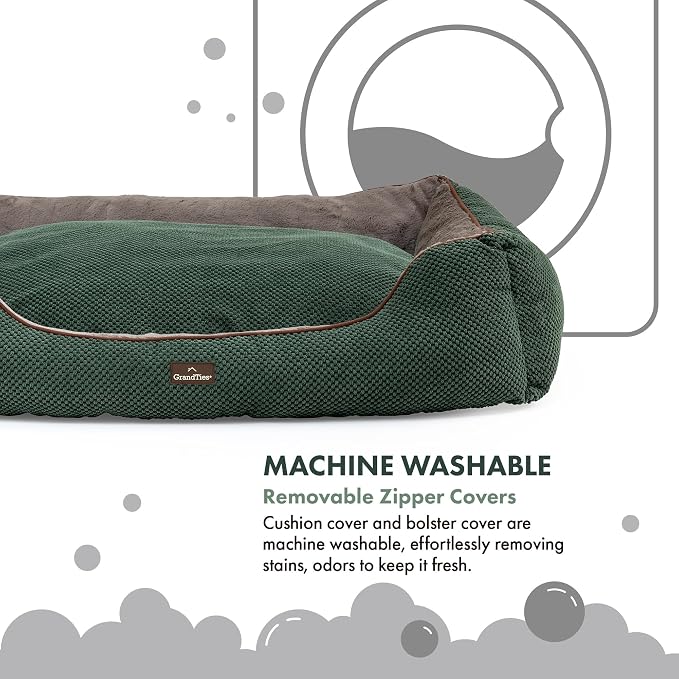 GRANDTIES Fluffy Dog Beds for Small Medium Large Dogs & Cats, Machine Washable Dog Bed, Rectangle Breathable Soft Calming Sleeping Warming Pet Beds with Waterproof & Non-Slip Bottom (XL 40", Olive) - Image 4