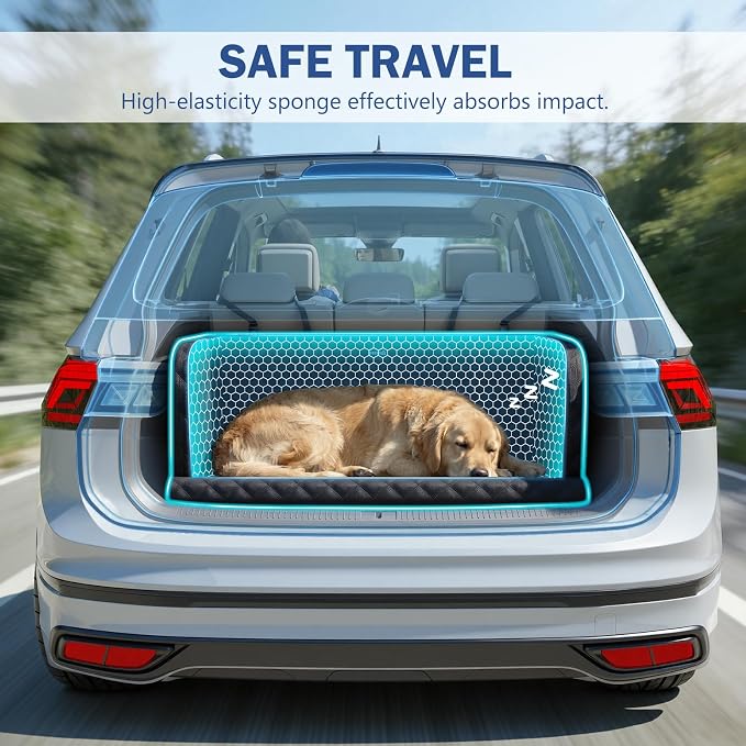 Pecute SUV Cargo Liner for Dogs, Water Resistan Pet Trunk Cover with Soft Cushion, Non-Slip Dog Back Seat Mat for SUVs Sedans with Bumper Flap Protector, Padded, Black - Image 2