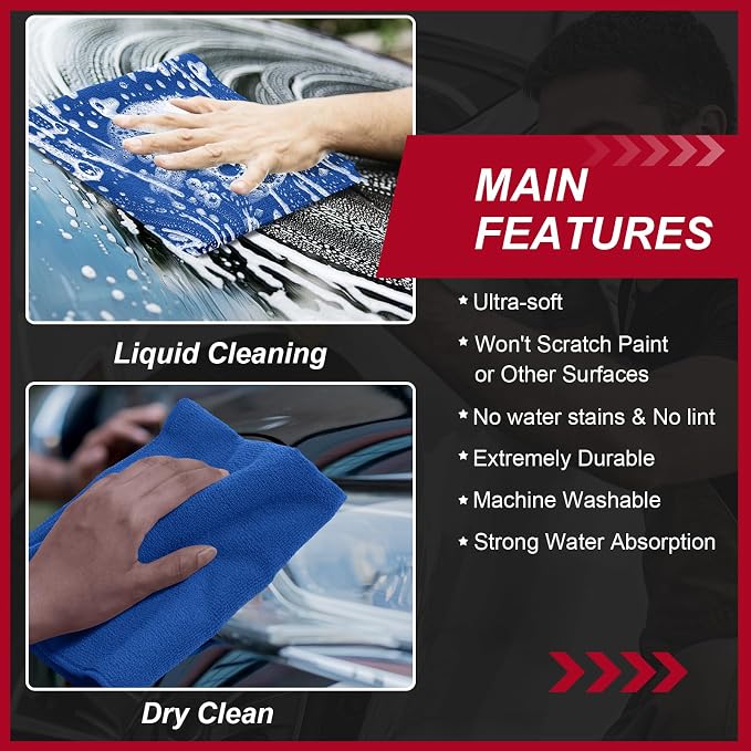 Oudain 200 Pcs Microfiber Cleaning Cloth 16x16 Inch Microfiber Towels for Car Ultra Absorbent Cleaning Rags Reusable Lint Free Streak Free Detailing Towel for Car Washing Drying Dusting (Dark Blue) - Image 5
