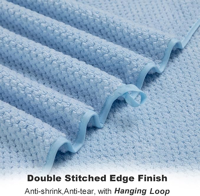 8-Piece Bath Towel Set, 2 Extra Large Bath Towel Sheets, 2 Hand Towels and 4 Washcloths - Highly Absorbent Quick Dry Microfiber,Ultra Soft Towel Set for Bathroom, Waffle Weave Design, Pack of 8(Blue) - Image 5
