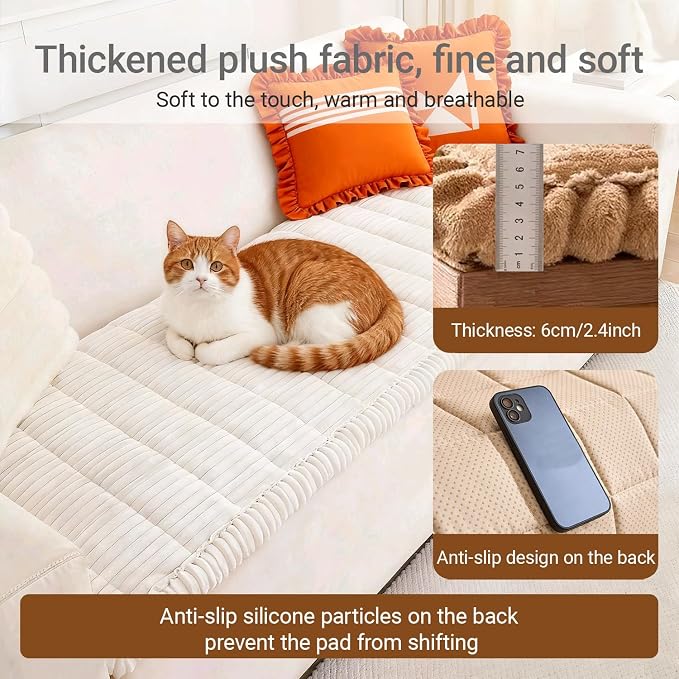 Pet Couch Cover Dogs Washable Non-Slip Couch Protector Fuzzy Cat Sofa Covers for 3 Cushion Sofa Pet Friendly Couch Protector Dog Mat for Couches and Sofas White, 27.6 x 70.9 - Image 2