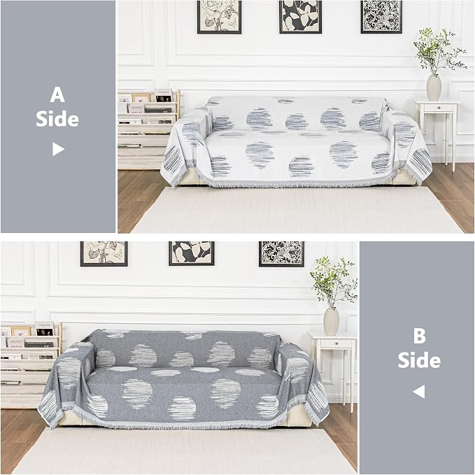 MEETSKY Sofa Covers for Sofa, Couch Cover for Dogs, Throw Couch Covers Loveseat Covers Futon Cover L Shaped Cover Washable Chenille Couch Protector, 71" x 118", Grey - Image 2