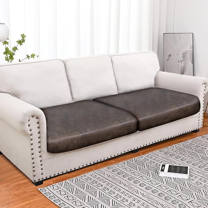 molasofa Leather Look Couch Cushion Covers, Stretch Sofa Cushion Covers for Sectional Armchair Loveseat Protector,Replacement Seat Cushion Slipcovers, Machine Washable(2 Cushion Sofa, Brown) - Image 5